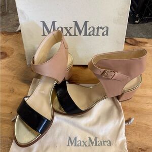 MaxMara Black and Tan Heeled Sandals